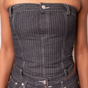 Striped Dark Blue Denim Tube Top